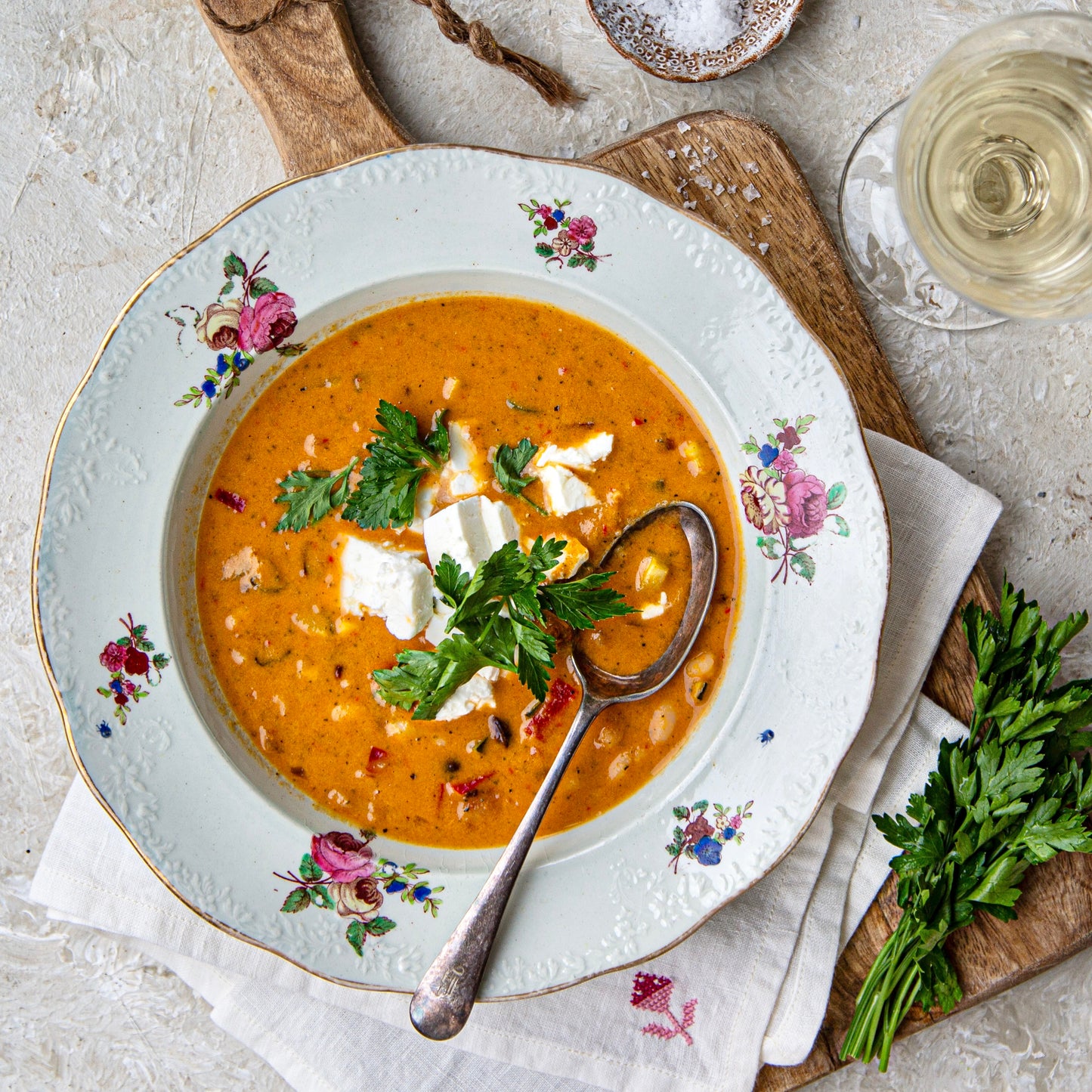 Roasted vegetable and five bean soup