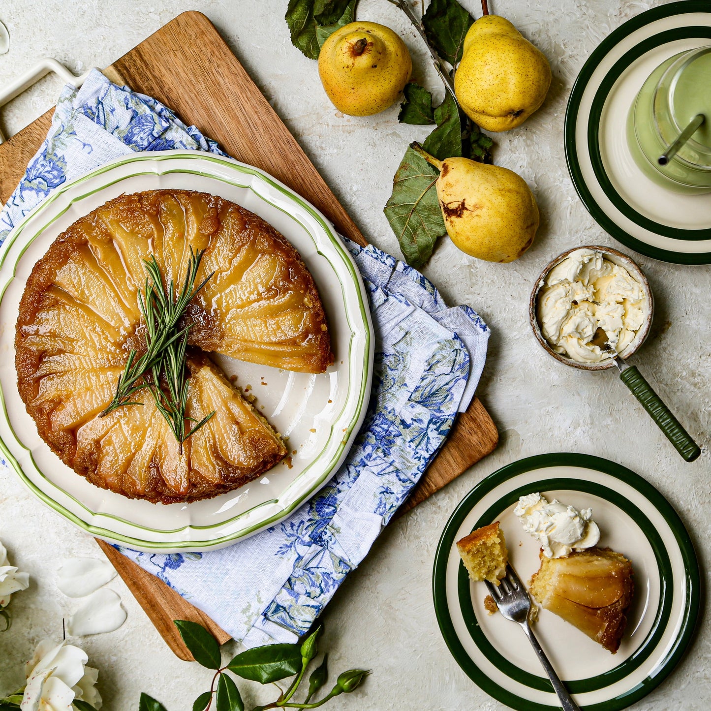 Upside-Down Brown Butter Pear Cake with Maple and Rosemary